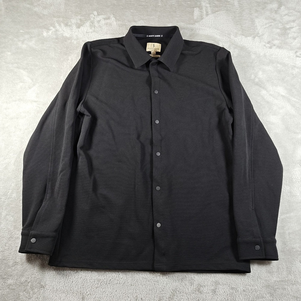 Scott James Shirt Mens XL Black Ribbed Knit Snap Front Long Sleeve Stretch
